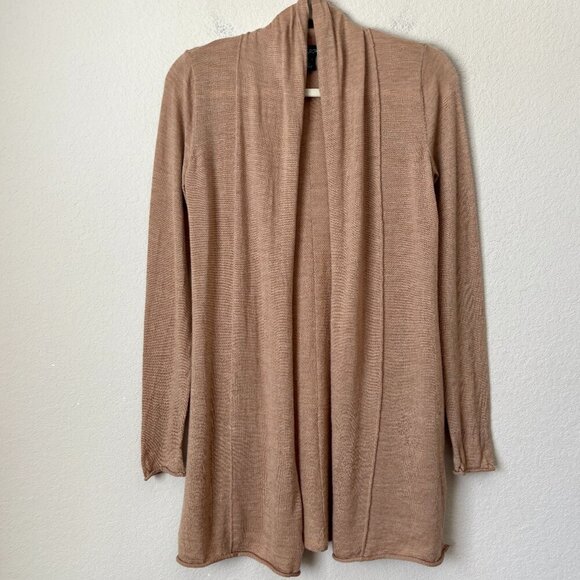 Cynthia Rowley Sweaters - Cynthia Rowley Extrafine Merino Wool Open Front Longline Neutral Tan Cardigan
